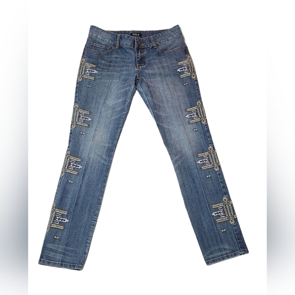 Allen B. By Allen Schwartz Denim - Allen B. By Allen Schwartz Jeans Womens Size 10 Aztec Embroidery Blue Denim